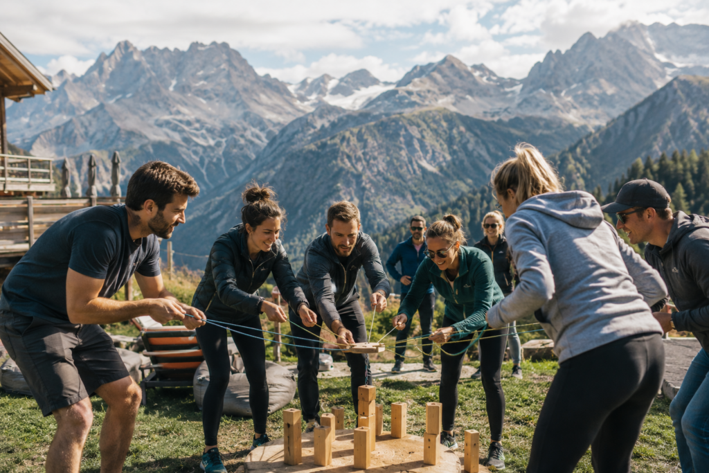 équipe team building en montagne